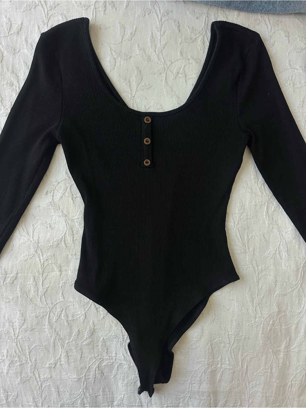 Black Long Sleeve Ribbed One-Piece Bodysuit